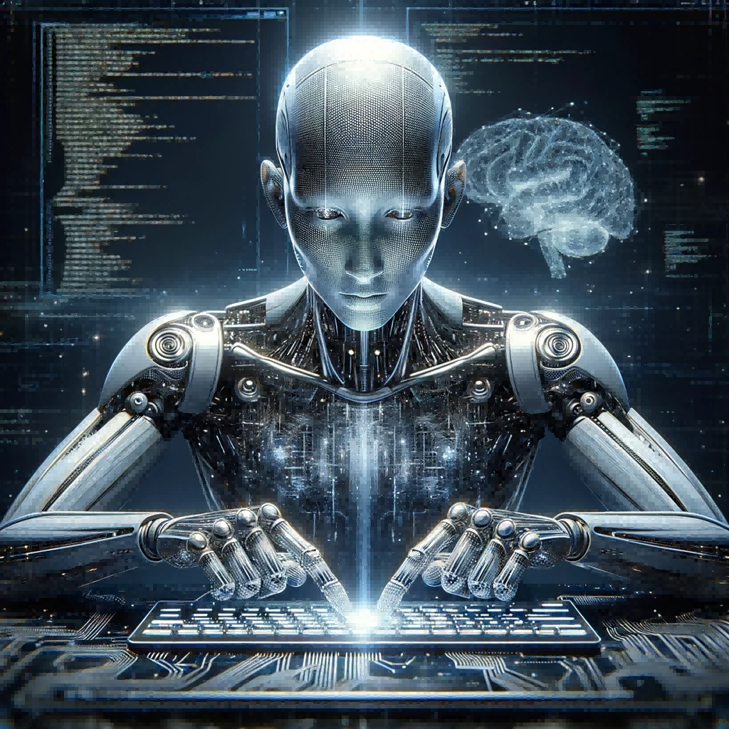 ALL·E 2023-11-02 15.06.20 - A highly detailed illustration of an anthropomorphized artificial intelligence, with a sleek, metallic humanoid form seated at a futuristic console, t(1).png